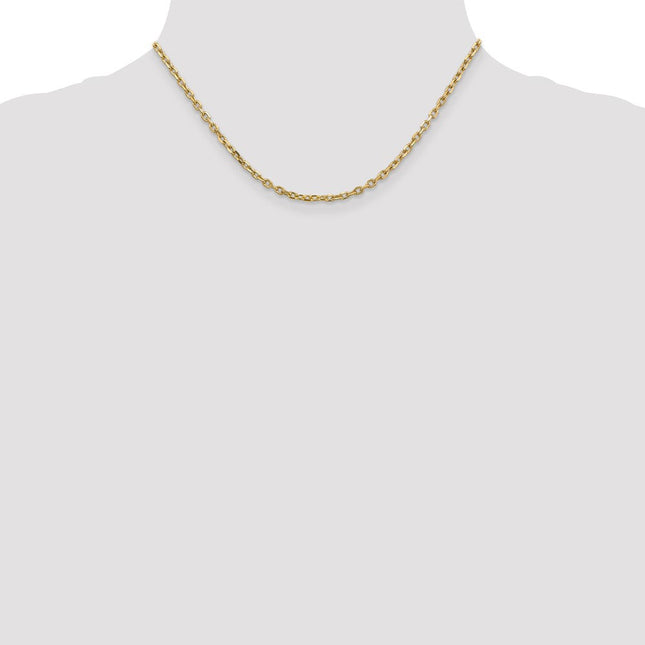 14K Diamond-cut Round Open Link Cable with Lobster Clasp Chain, 16 x 3mm