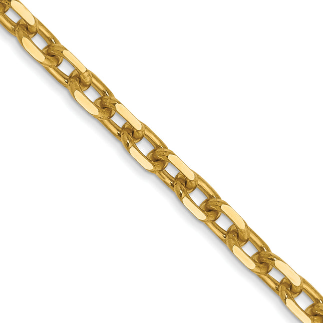 14K Diamond-cut Round Open Link Cable with Lobster Clasp Chain, 16 x 3mm