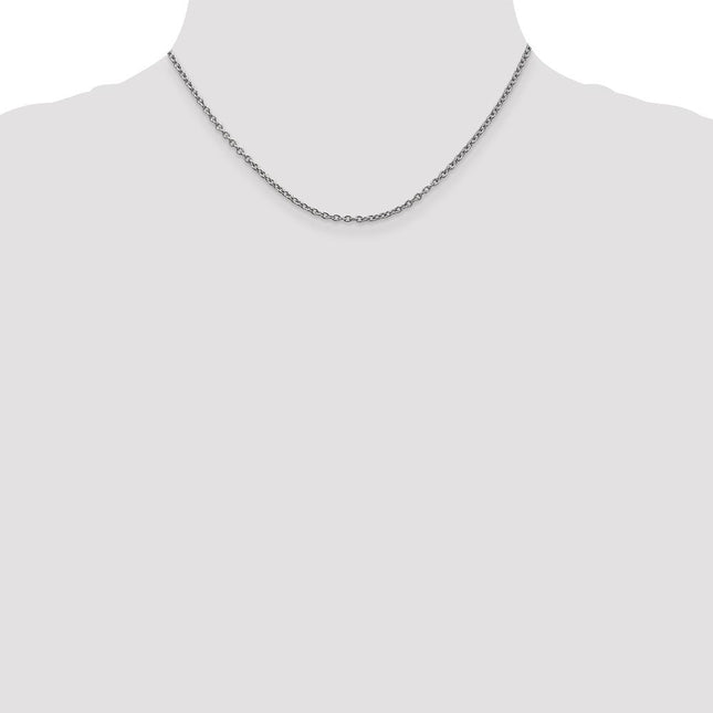14K White Gold Round Open Link Cable with Lobster Clasp Chain, 16 x 2.4mm