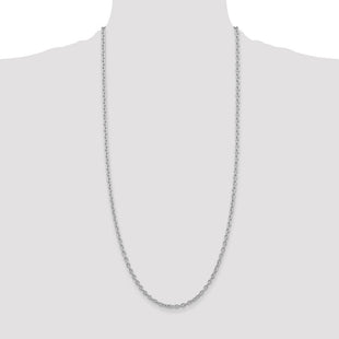 14K White Gold Round Open Link Cable with Lobster Clasp Chain (Style PEN212-30)