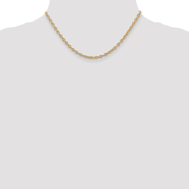 14K Round Open Link Cable with Lobster Clasp Chain, 16 x 3.2mm