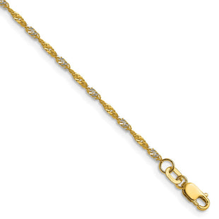 14k Yellow Gold with Rhodium Singapore Chain (Style PEN334-8)