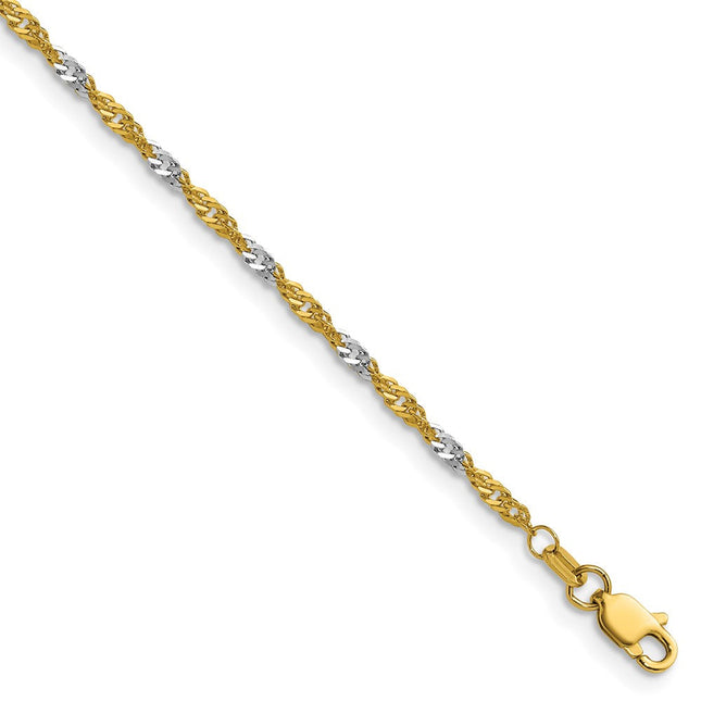 14k Yellow Gold with Rhodium Singapore Chain