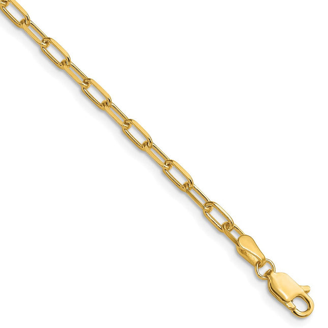 14k Solid Beveled Paperclip Chain, 7 x 3mm