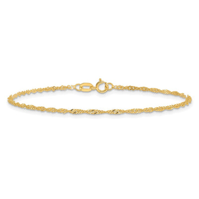 14K Singapore with Spring Ring Clasp Chain, 7 x 1.4mm
