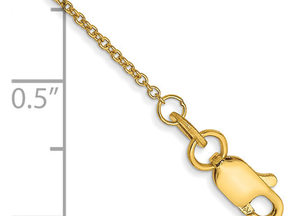 14K Round Open Link Cable with Lobster Clasp Anklet, 9 x 1mm