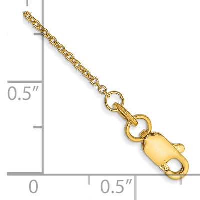 14K Round Open Link Cable with Lobster Clasp Anklet, 9 x 1mm