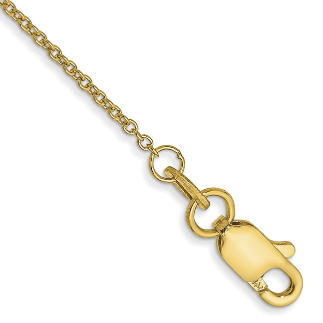 14K Round Open Link Cable with Lobster Clasp Anklet, 9 x 1mm