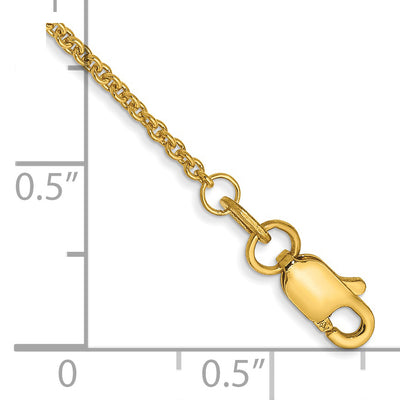 14K Round Open Link Cable with Lobster Clasp Anklet, 9 x 1.4mm