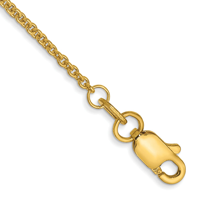 14K Round Open Link Cable with Lobster Clasp Anklet, 9 x 1.4mm