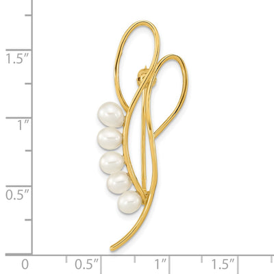 14K Polished Open Loops Accented with White Teardrop Freshwater Cultured Pearls Pin Brooch