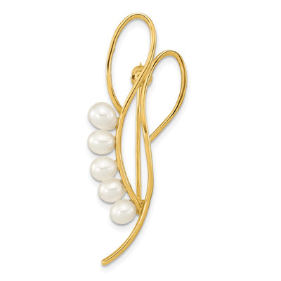 14K Polished Open Loops Accented with White Teardrop Freshwater Cultured Pearls Pin Brooch