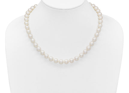 14k Polished 9- Round White Akoya Saltwater Cultured Pearl Necklace (Style PL90AA-18)
