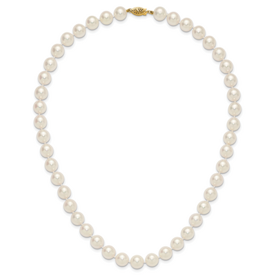 14K Polished Round White Akoya Saltwater Cultured Pearl Necklace
