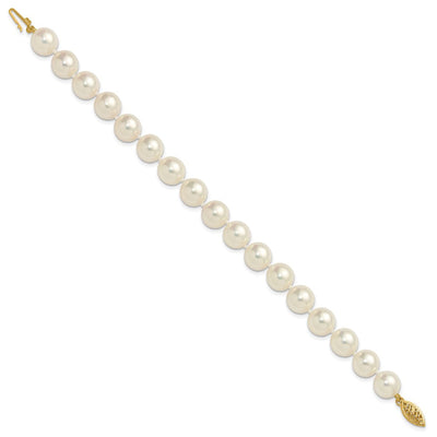 14K Polished Round White Akoya Saltwater Cultured Pearl Necklace