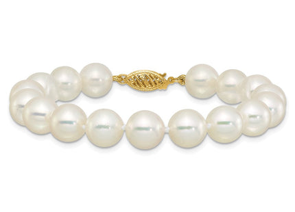 14k Polished 9- Round White Akoya Saltwater Cultured Pearl Necklace