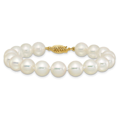 14K Polished Round White Akoya Saltwater Cultured Pearl Necklace
