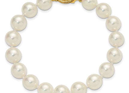 14k Polished 9- Round White Akoya Saltwater Cultured Pearl Necklace