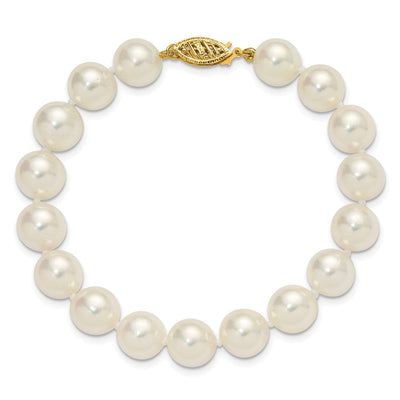 14K Polished Round White Akoya Saltwater Cultured Pearl Necklace