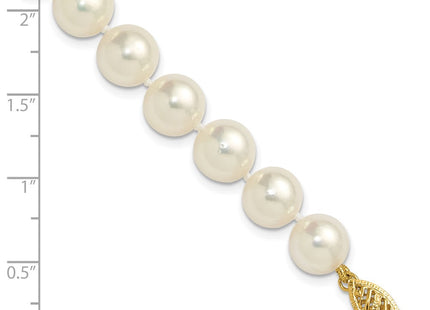 14k Polished 9- Round White Akoya Saltwater Cultured Pearl Necklace