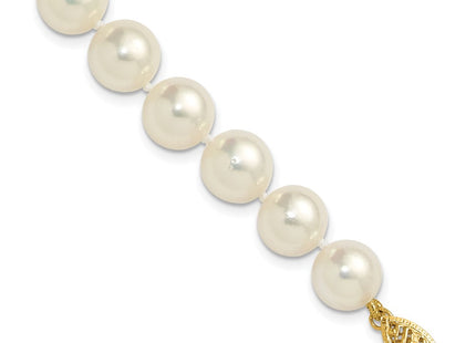 14k Polished 9- Round White Akoya Saltwater Cultured Pearl Necklace