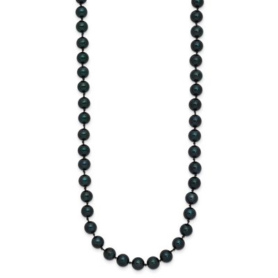 14K White Gold Black Round Akoya Saltwater Cultured Pearl Necklace