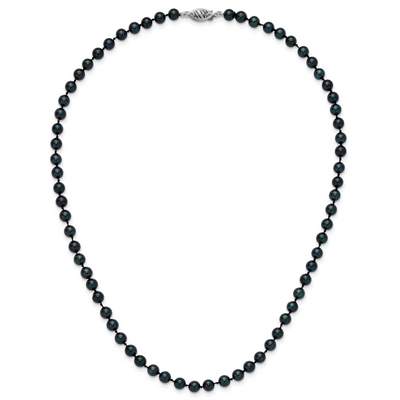14K White Gold Black Round Akoya Saltwater Cultured Pearl Necklace