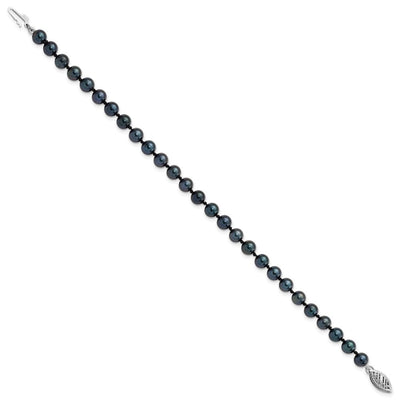 14K White Gold Black Round Akoya Saltwater Cultured Pearl Necklace