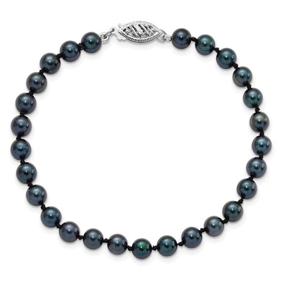 14K White Gold Black Round Akoya Saltwater Cultured Pearl Necklace