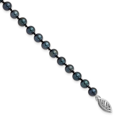 14K White Gold Black Round Akoya Saltwater Cultured Pearl Necklace