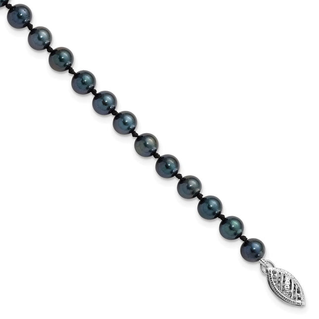 14k White Gold 5- Black Round Akoya Saltwater Cultured Pearl Necklace