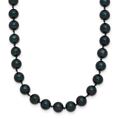 14K White Gold Black Round Akoya Saltwater Cultured Pearl Necklace