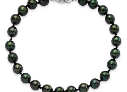 14k White Gold 6- Black Round Saltwater Akoya Cultured Pearl Bracelet (Style PLB60-7)