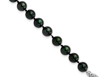 14k White Gold 6- Black Round Saltwater Akoya Cultured Pearl Bracelet (Style PLB60-7)