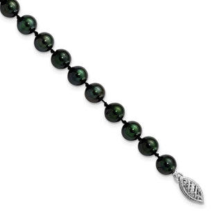 14k White Gold 6- Black Round Saltwater Akoya Cultured Pearl Bracelet (Style PLB60-7)