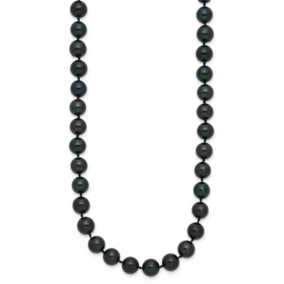 14K White Gold Black Round Akoya Saltwater Cultured Pearl Necklace