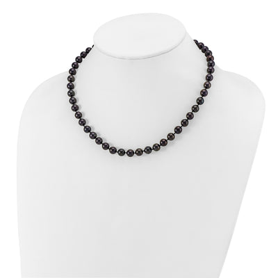 14K White Gold Black Round Akoya Saltwater Cultured Pearl Necklace