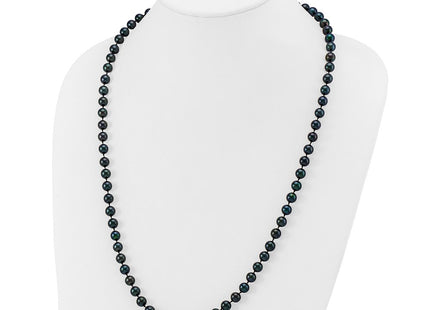 14k White Gold 7- Black Round Akoya Saltwater Cultured Pearl Necklace (Style PLB70-24)