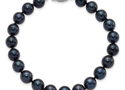 14k White Gold 7- Black Round Akoya Saltwater Cultured Pearl Necklace