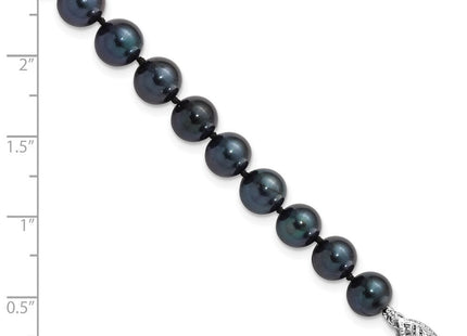 14k White Gold 7- Black Round Akoya Saltwater Cultured Pearl Necklace