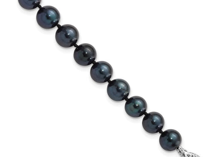 14k White Gold 7- Black Round Akoya Saltwater Cultured Pearl Necklace
