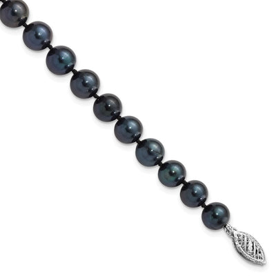 14K White Gold Black Round Akoya Saltwater Cultured Pearl Necklace