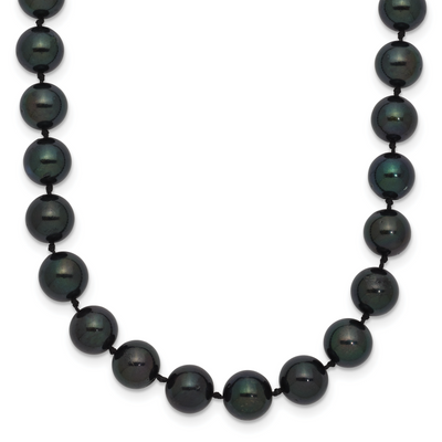 14K White Gold Black Round Akoya Saltwater Cultured Pearl Necklace