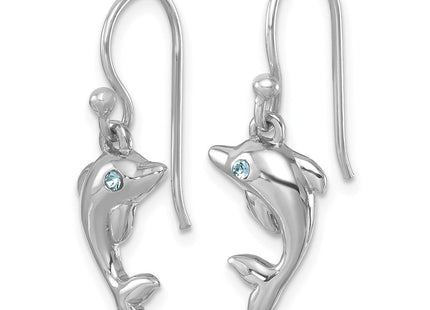 Sterling Silver Rhodium-plated Polished Dolphin Dangle Earrings (Style PLE-244)