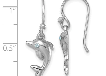 Sterling Silver Rhodium-plated Polished Dolphin Dangle Earrings (Style PLE-244)
