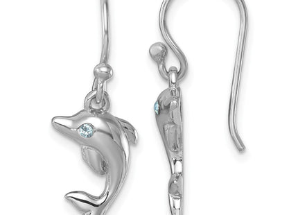 Sterling Silver Rhodium-plated Polished Dolphin Dangle Earrings (Style PLE-244)