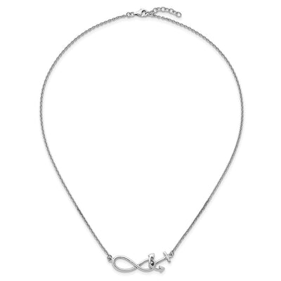 Sterling Silver Rhodium-Plated Polished Anchor and Eternity Symbol with a extention Necklace