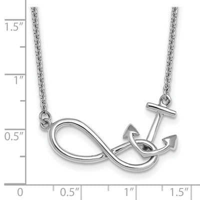 Sterling Silver Rhodium-Plated Polished Anchor and Eternity Symbol with a extention Necklace