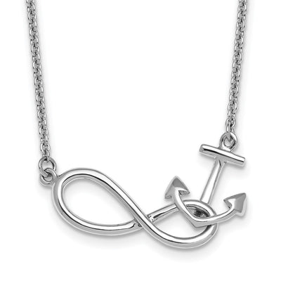 Sterling Silver Rhodium-Plated Polished Anchor and Eternity Symbol with a extention Necklace