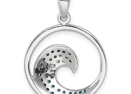 Sterling Silver Rhodium-Plated Polished CZ Wave Pendant